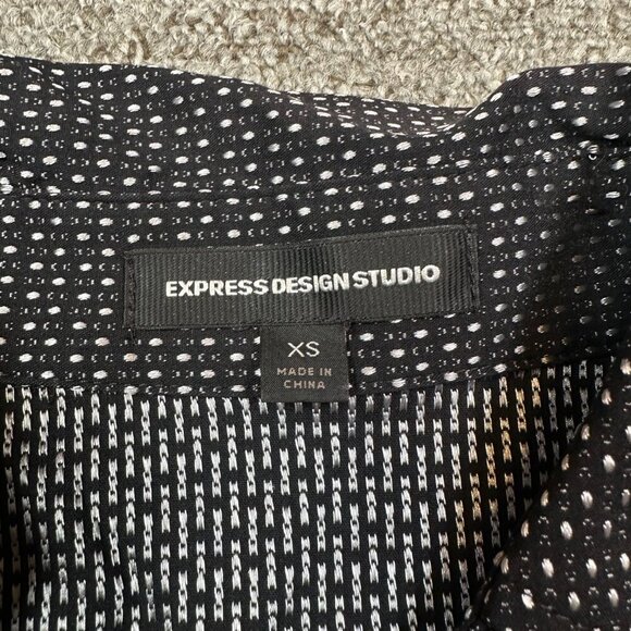 Vintage Y2K Express Design Studio Deep V Button Down Metallic Silver Shirt XS - Picture 2 of 5